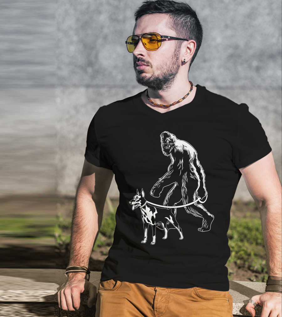 Bigfoot Walking Doberman Dog T-Shirt