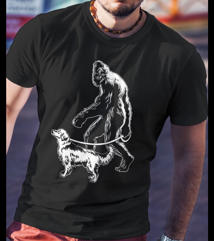 Bigfoot Walking Golden Retriever Dog T-Shirt