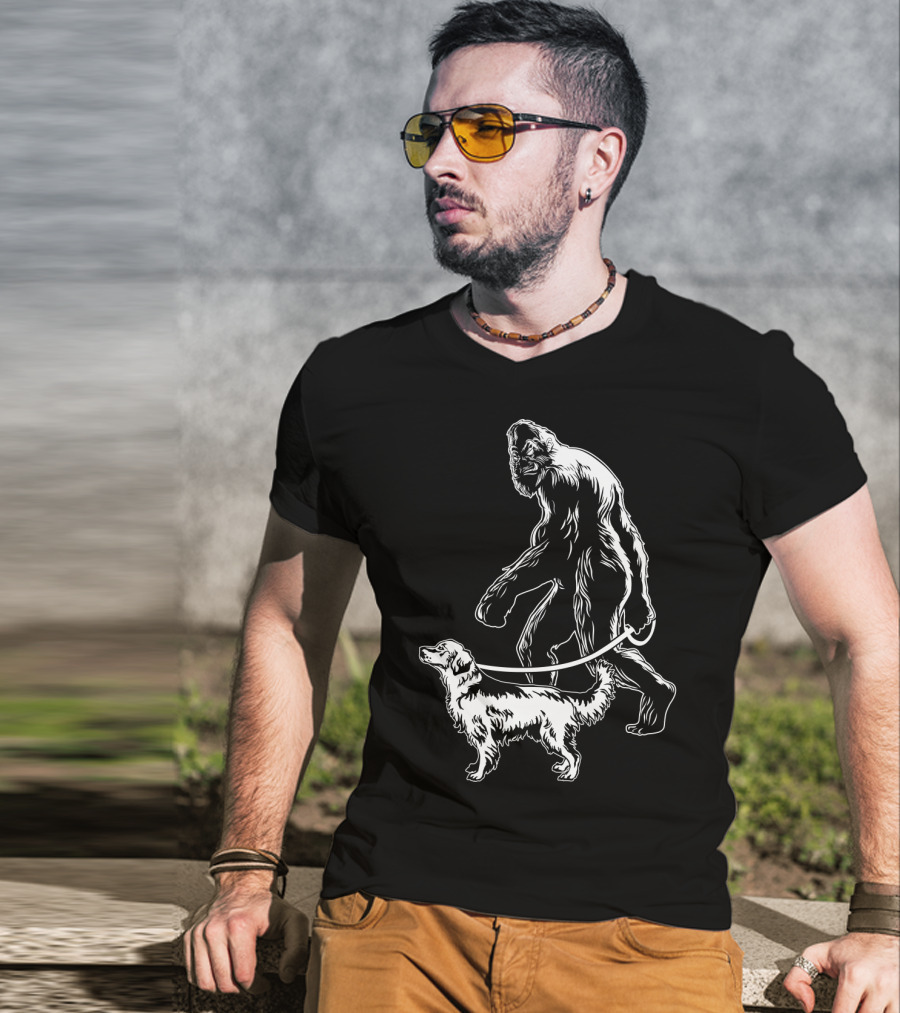 Bigfoot Walking Golden Retriever Dog T-Shirt