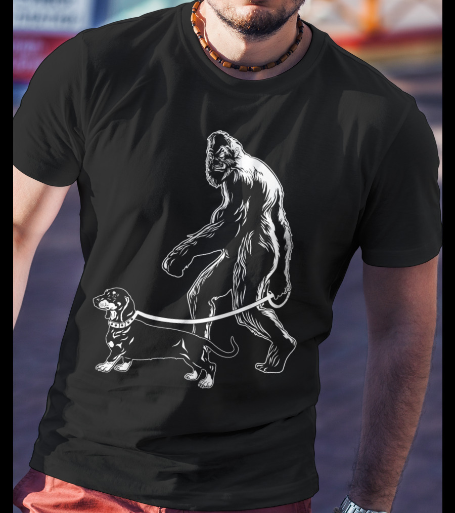 Bigfoot Walking Dachshund Dog T-Shirt