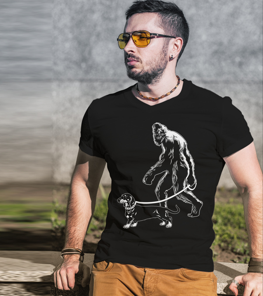 Bigfoot Walking Dachshund Dog T-Shirt
