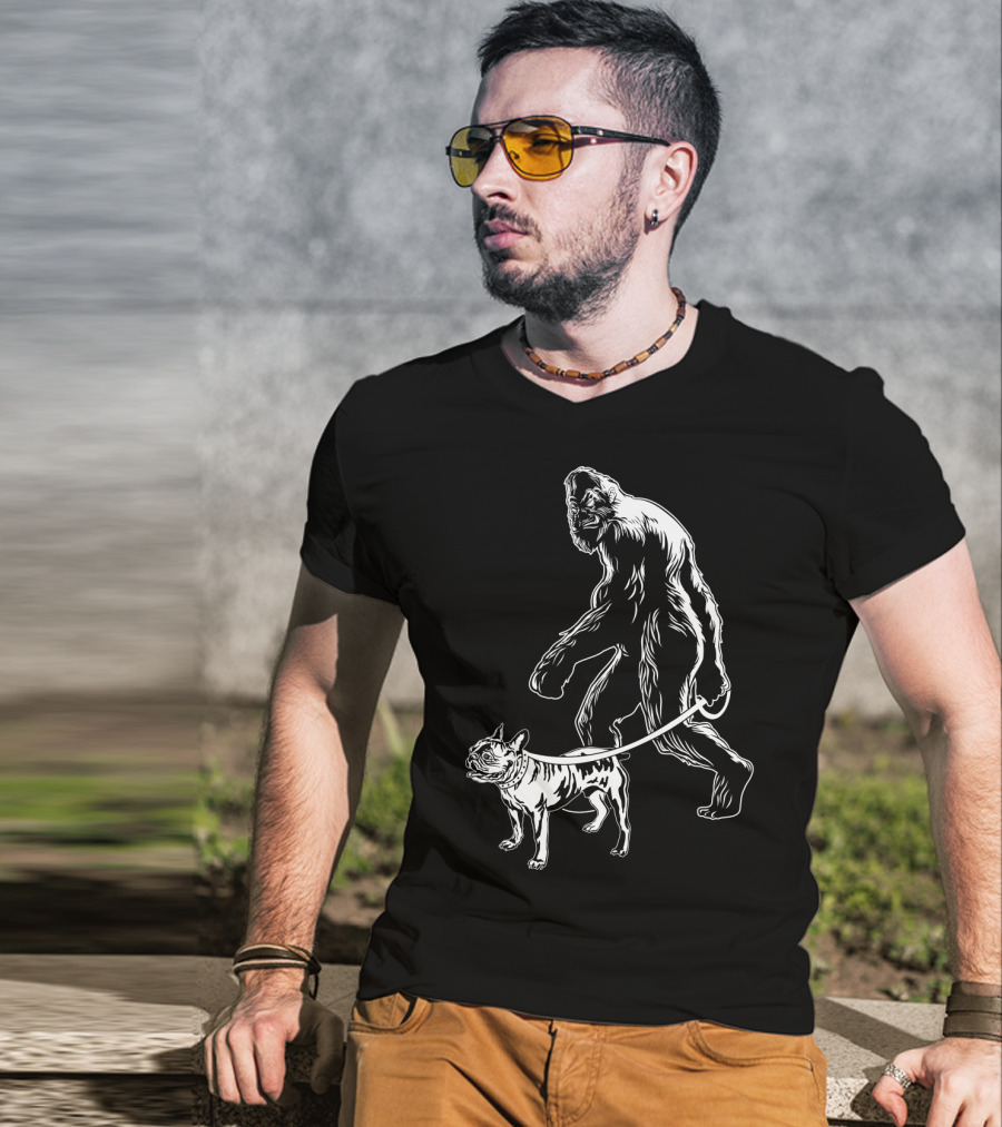 Bigfoot Walking French Bulldog Creature Companion T-Shirt