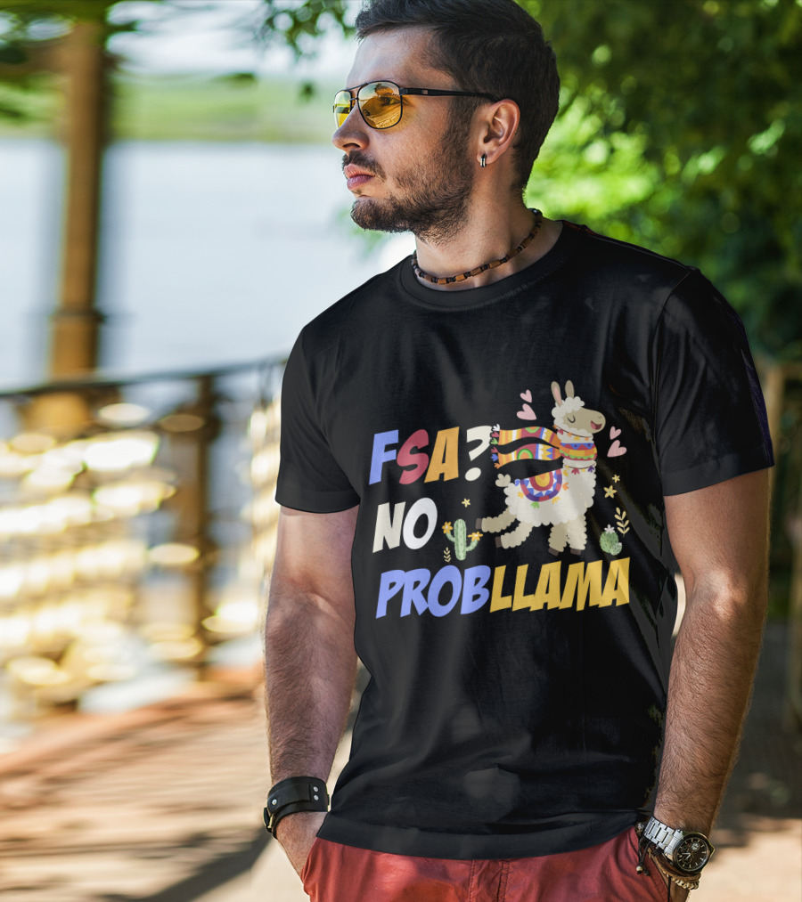 FSA? No ProbLlama Colorful Scarf Cactus Hearts Fun T-Shirt