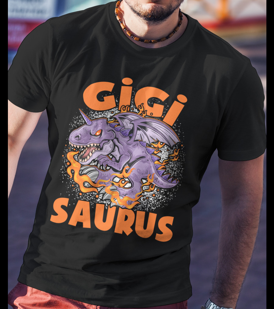 GIGI SAURUS Purple Fire-Breathing Dragon Dinosaur With Horns And Wings T-Shirt