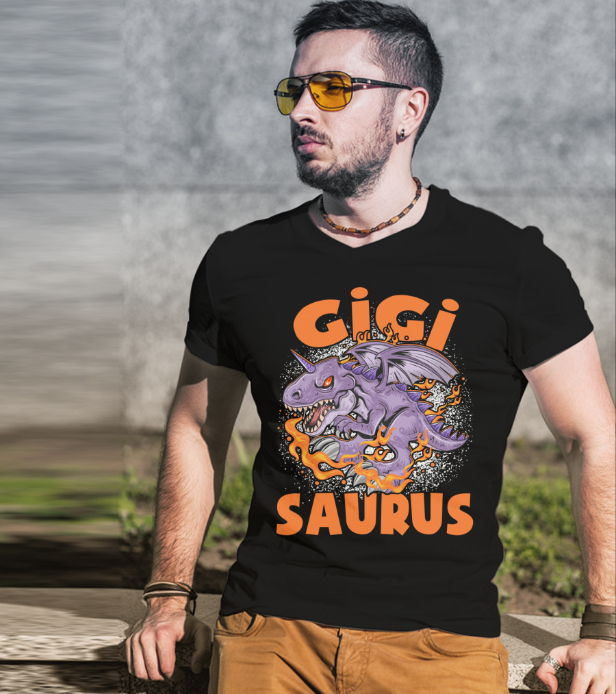 GIGI SAURUS Purple Fire-Breathing Dragon Dinosaur With Horns And Wings T-Shirt