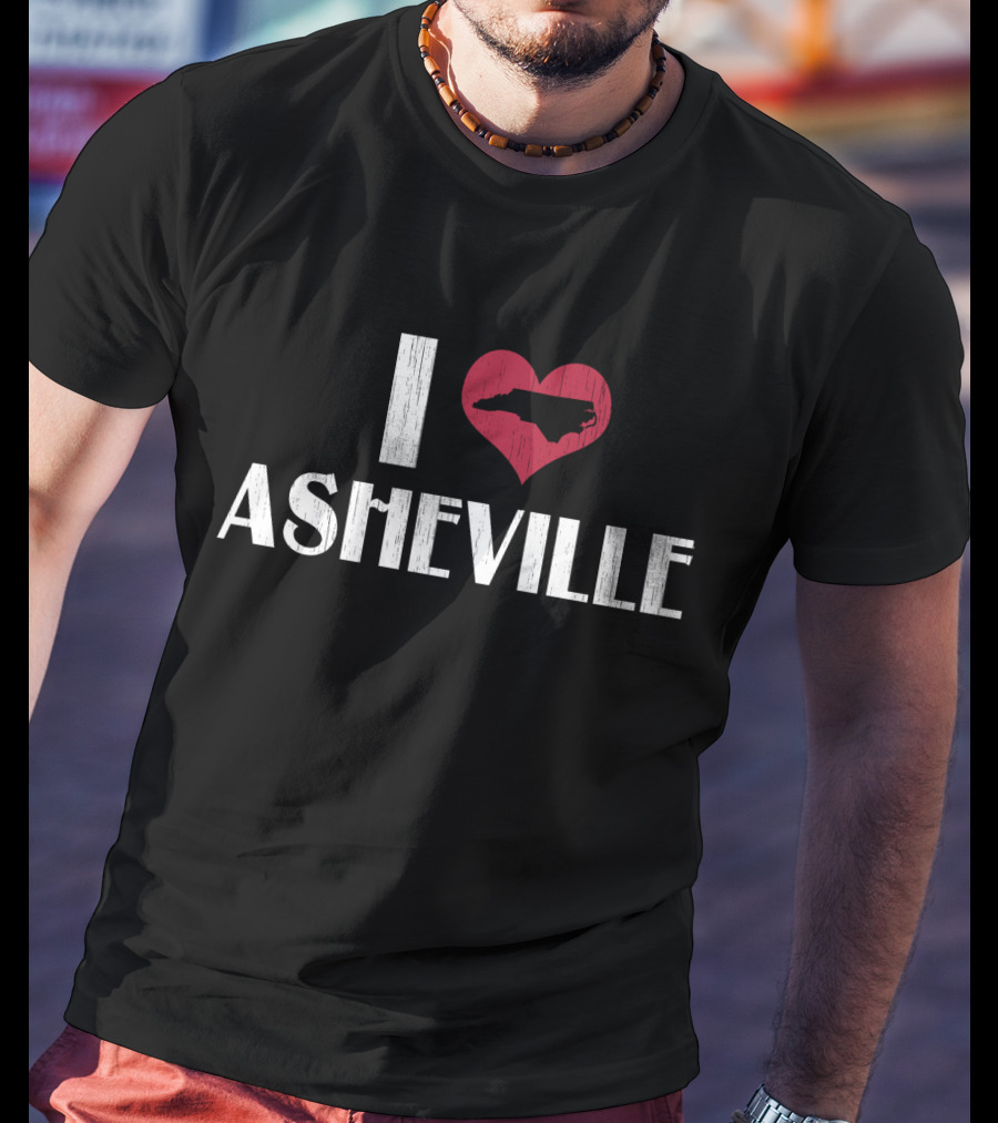 I Love Asheville NC Distressed Retro Style Heart Symbol With North Carolina Map T-Shirt