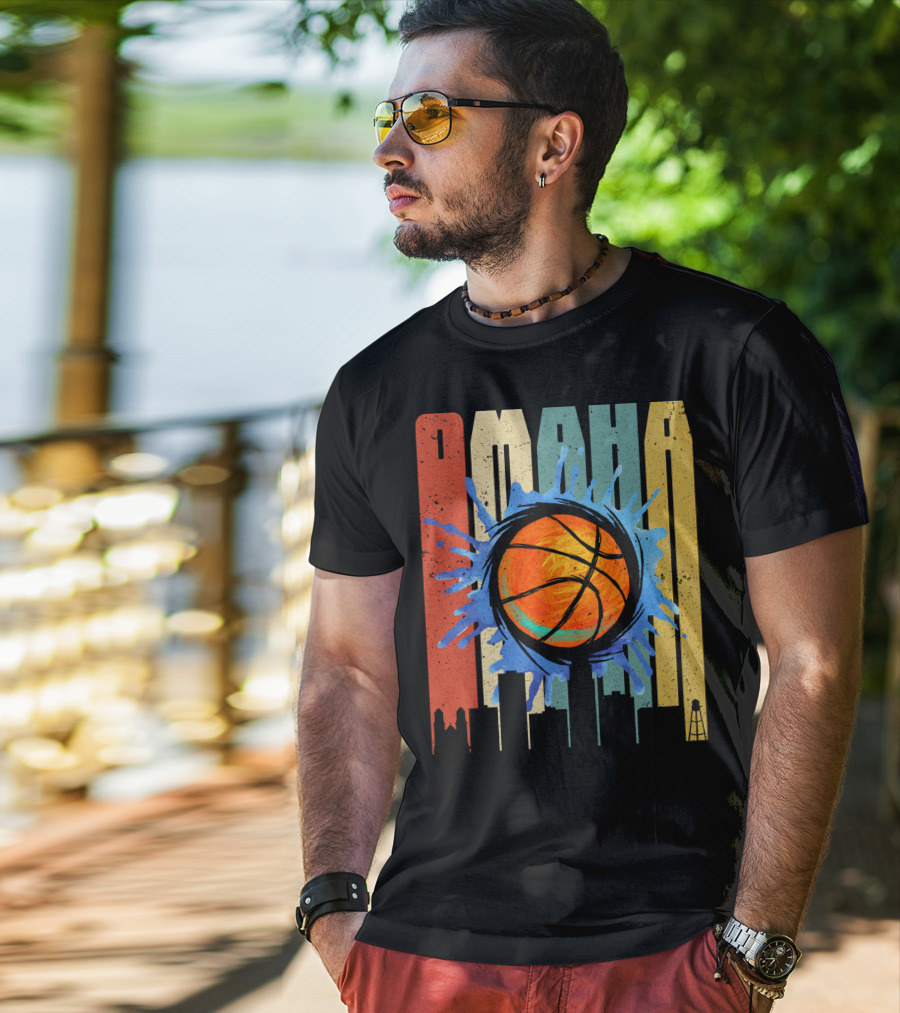 Omaha Basketball Skyline Vintage Splatter T-Shirt