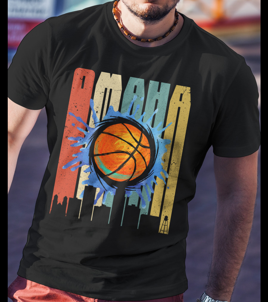 Omaha Basketball Skyline Vintage Splatter T-Shirt