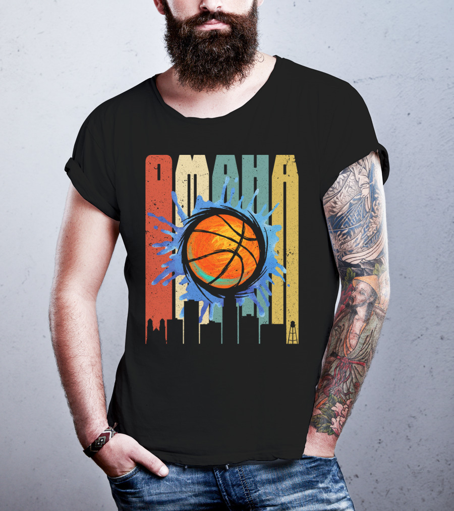 Omaha Basketball Skyline Vintage Splatter T-Shirt