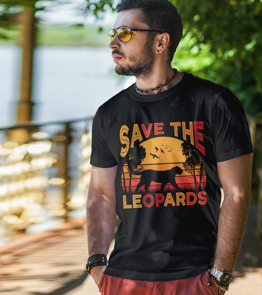 SAVE THE LEOPARDS Sunset Silhouette With Birds And Trees T-Shirt