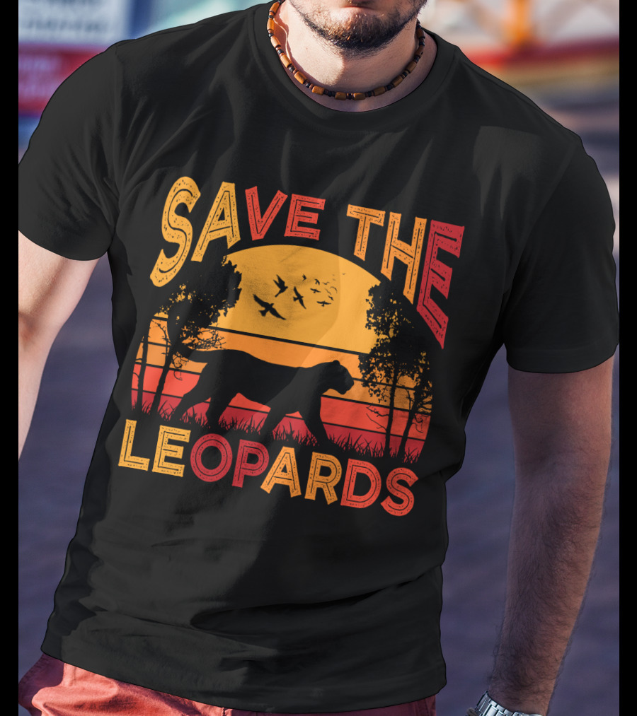 SAVE THE LEOPARDS Sunset Silhouette With Birds And Trees T-Shirt