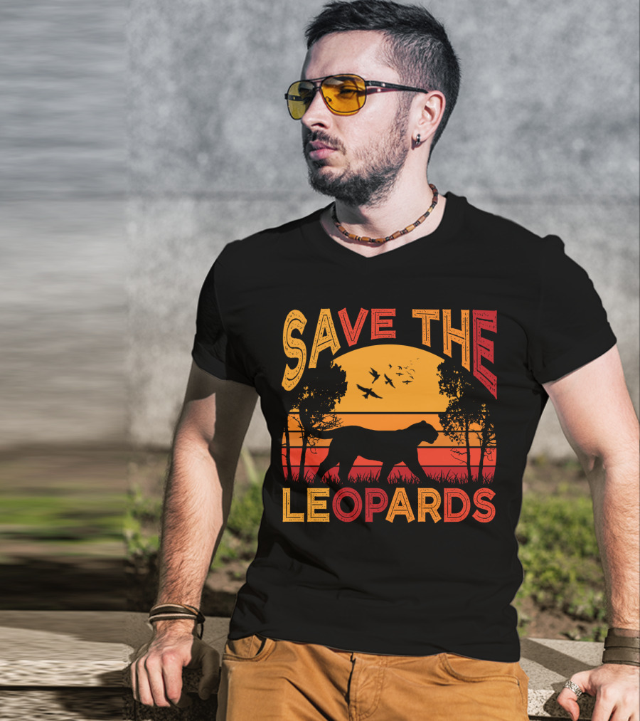 SAVE THE LEOPARDS Sunset Silhouette With Birds And Trees T-Shirt