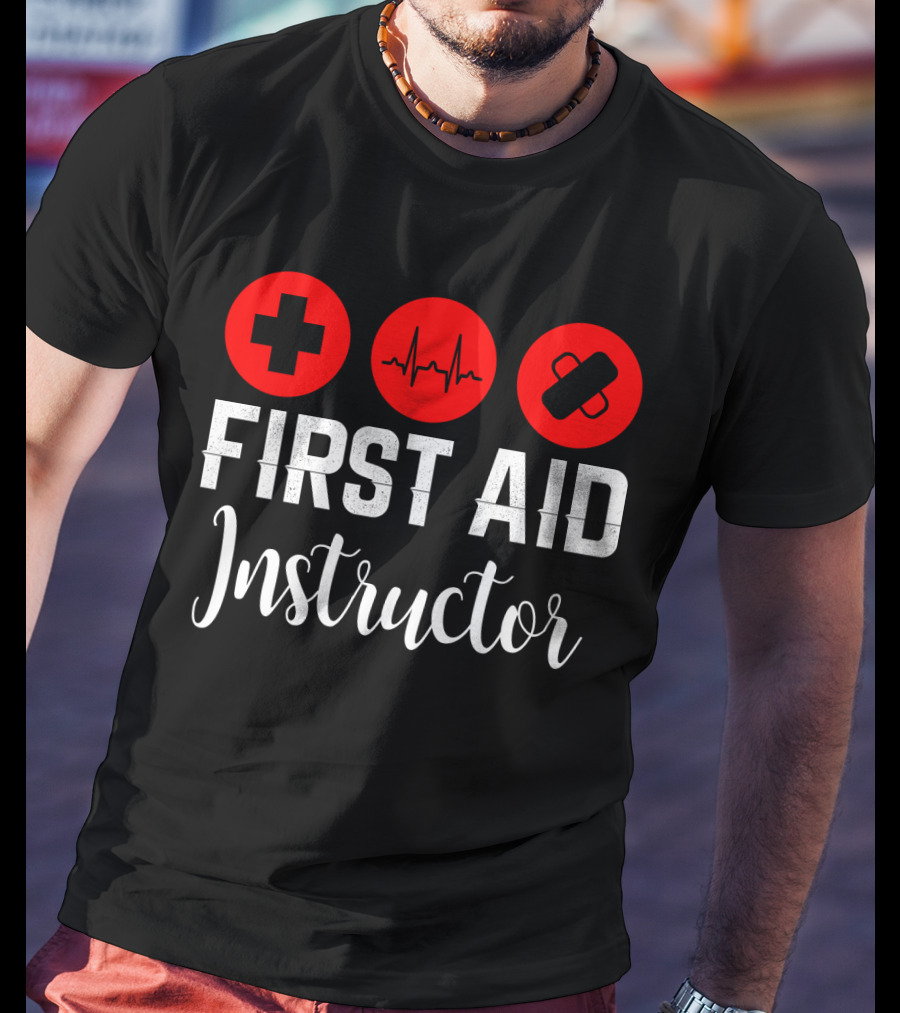 First Aid Instructor Cross Heartbeat Bandage Red Icons T-Shirt