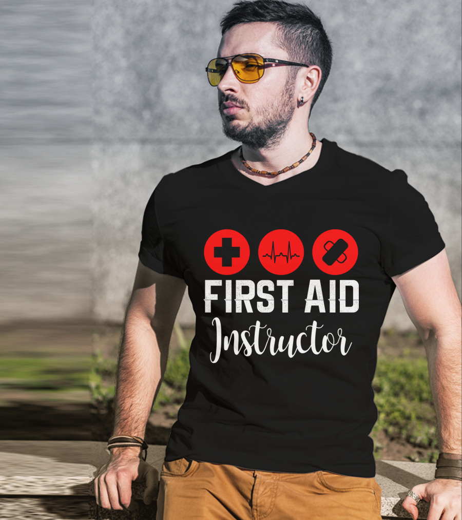 First Aid Instructor Cross Heartbeat Bandage Red Icons T-Shirt
