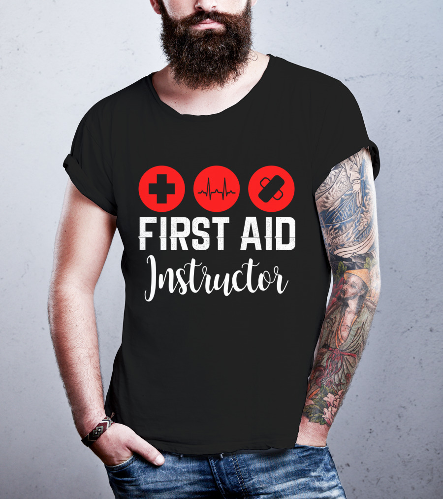 First Aid Instructor Cross Heartbeat Bandage Red Icons T-Shirt