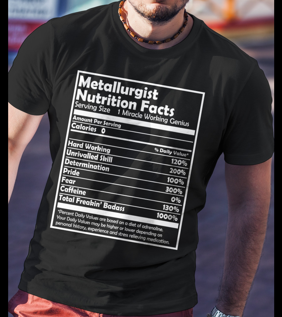 Metallurgist Nutrition Facts Miracle Working Genius 1000 Percent Freakin' Badass T-Shirt