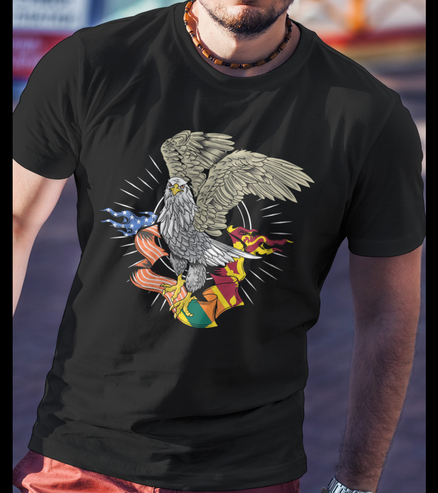 Sri Lankan American Flag Bald Eagle Fusion T-Shirt