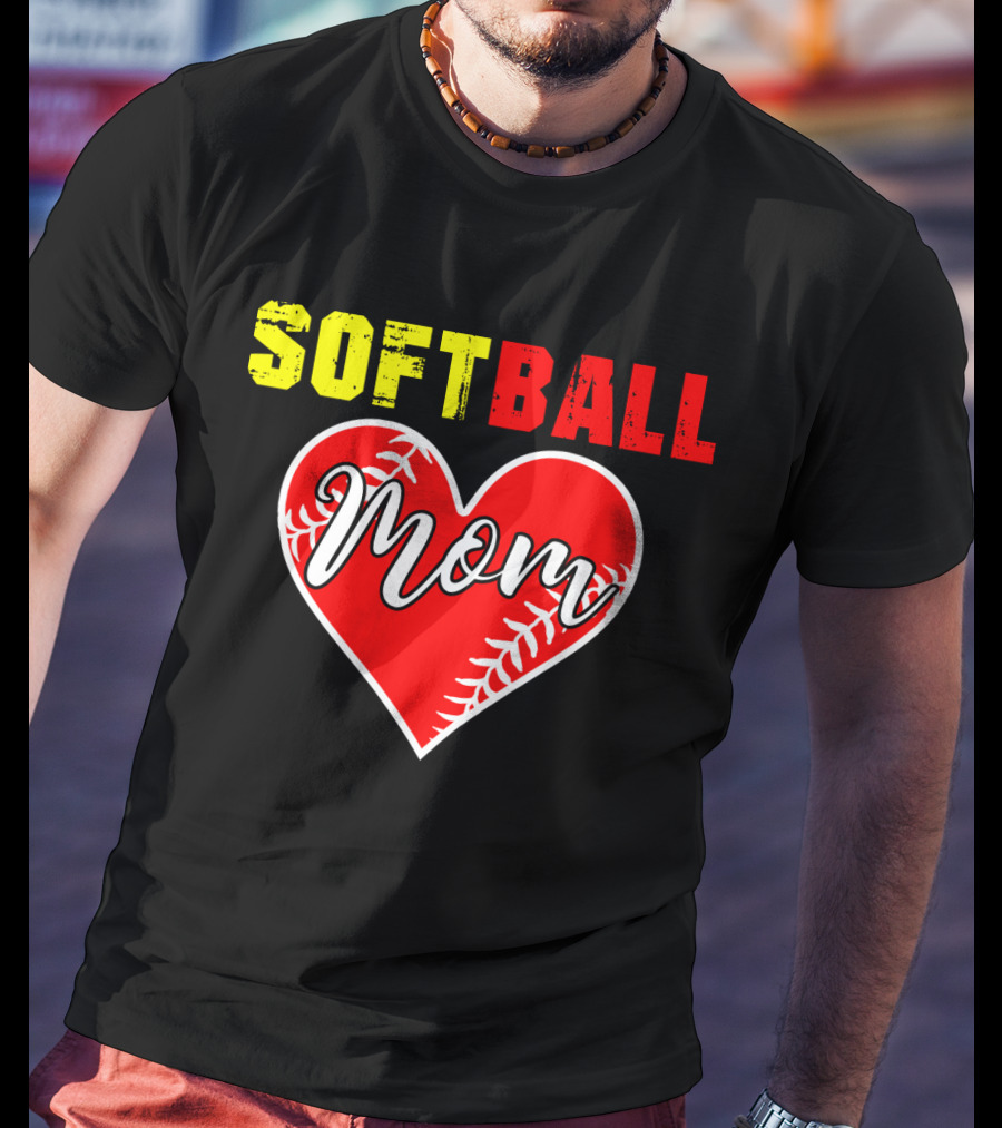 Softball Mom Heart Softball Fans T-Shirt