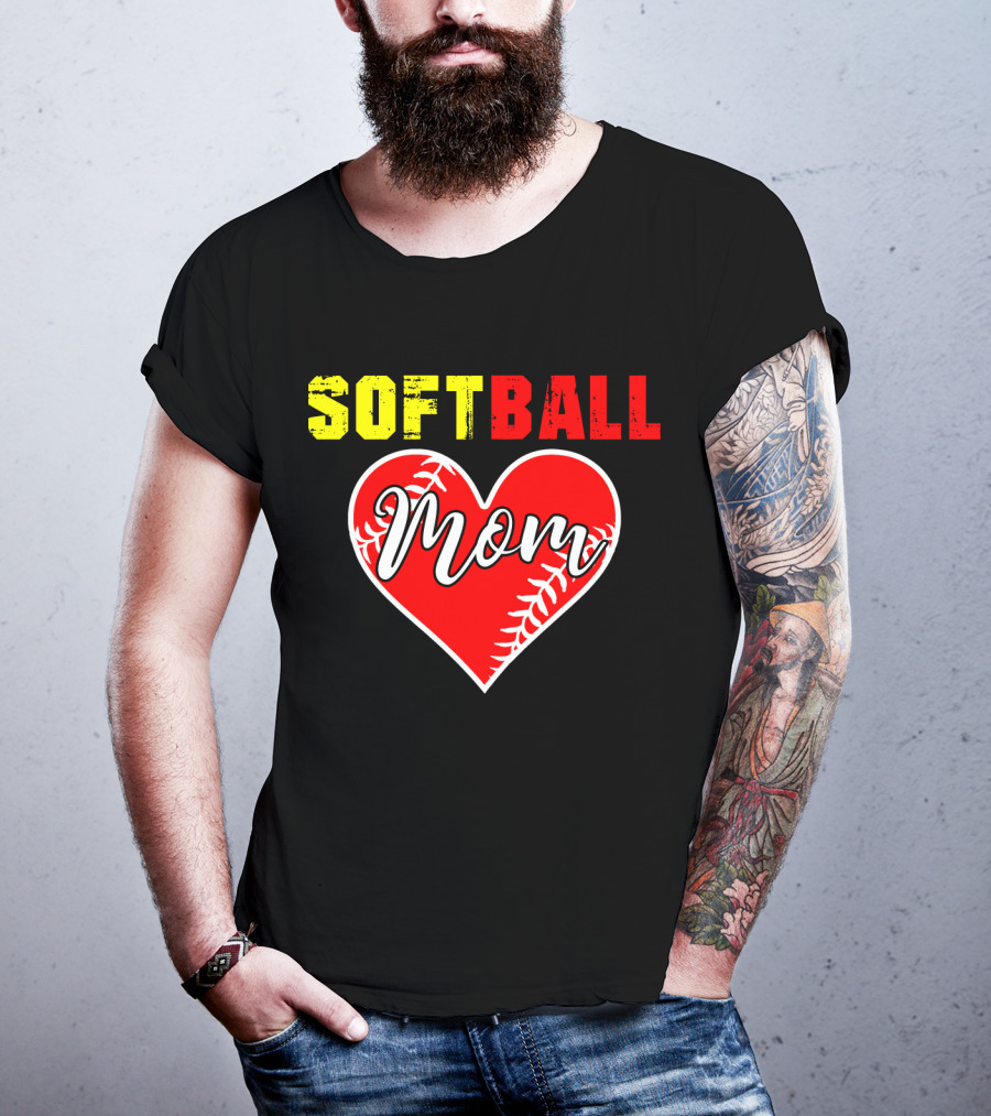 Softball Mom Heart Softball Fans T-Shirt