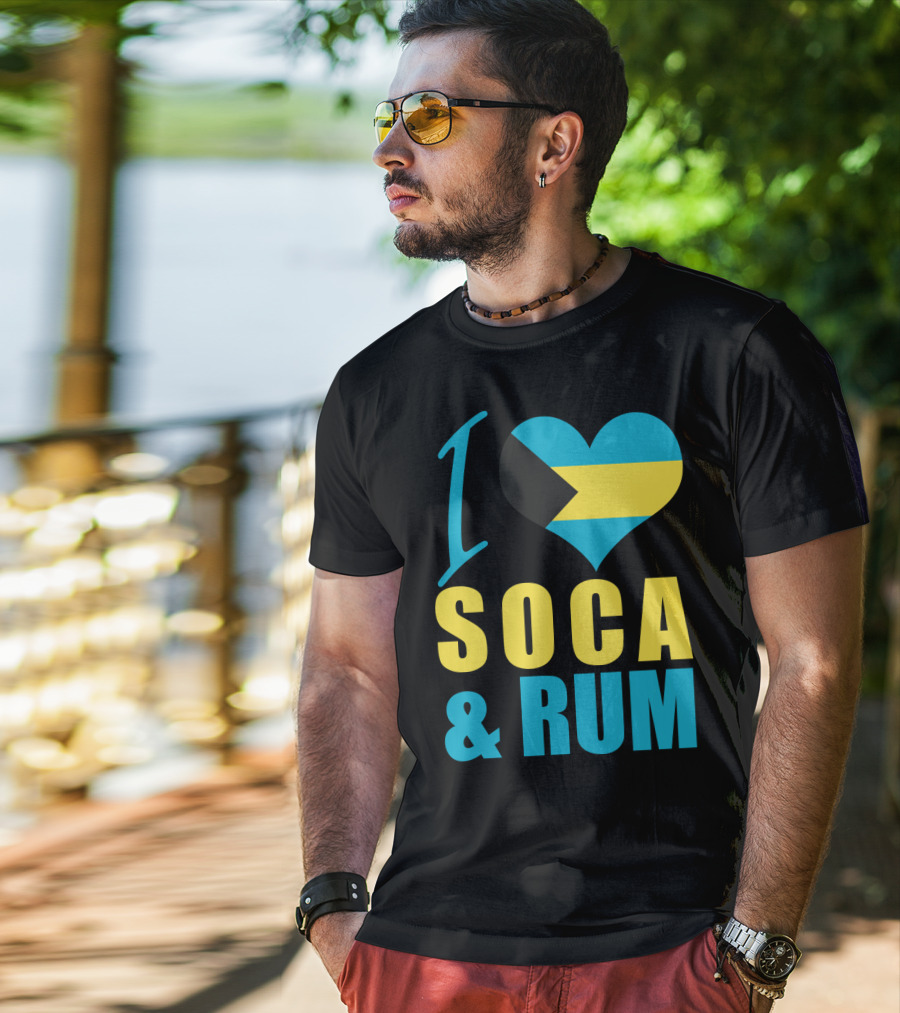 I Love Soca And Rum Bahamas Flag Heart T-Shirt