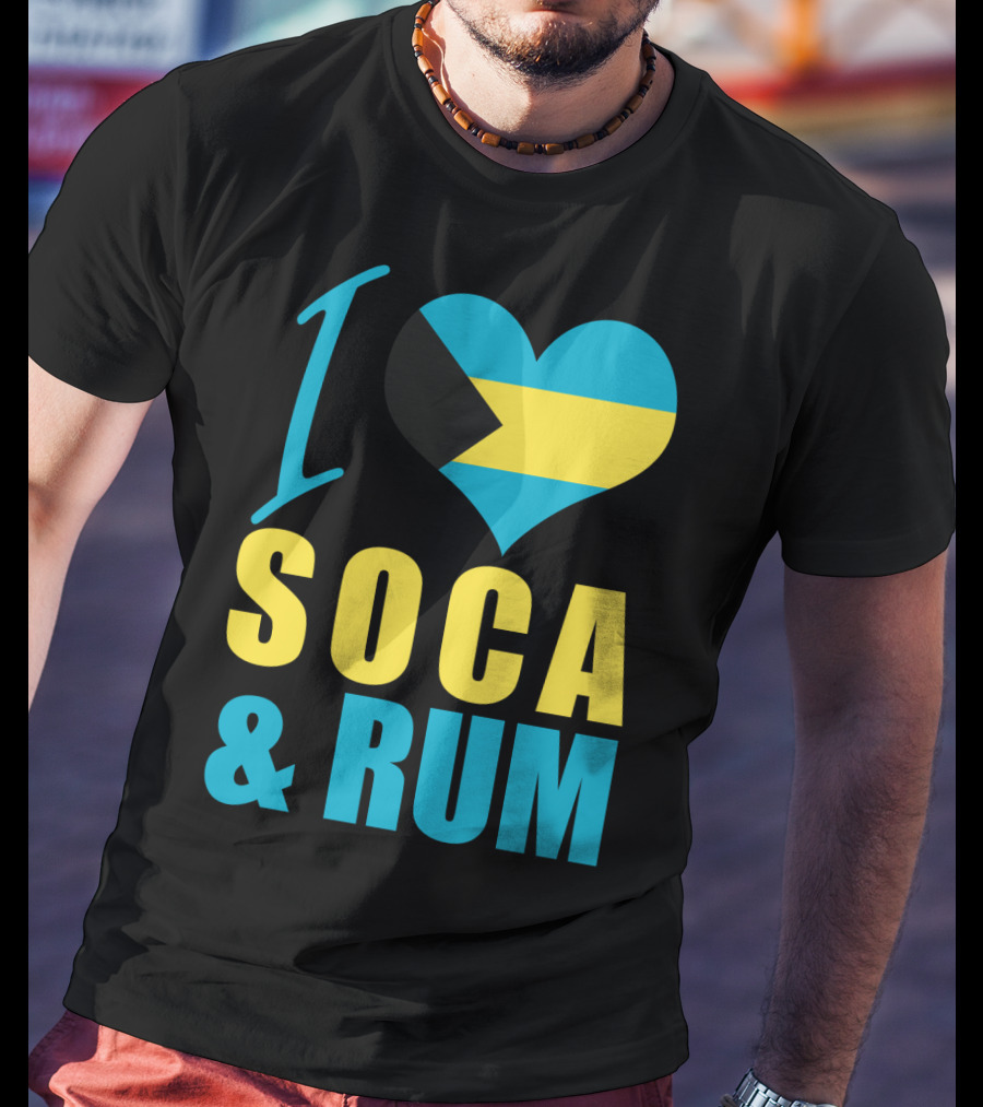 I Love Soca And Rum Bahamas Flag Heart T-Shirt