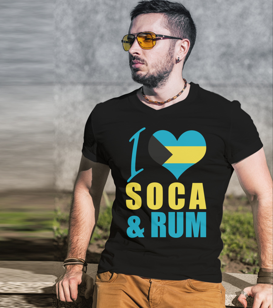 I Love Soca And Rum Bahamas Flag Heart T-Shirt