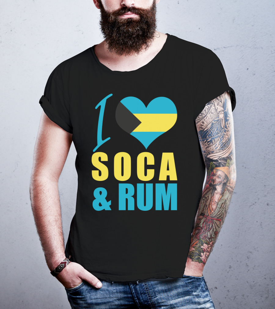 I Love Soca And Rum Bahamas Flag Heart T-Shirt