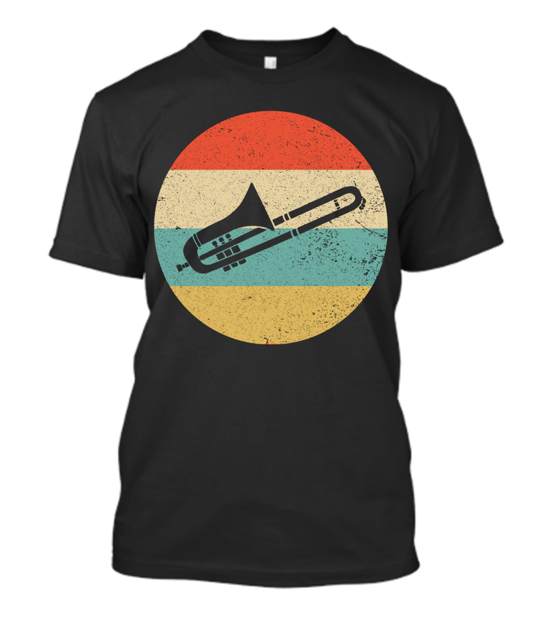Vintage Retro Trombone Graphic On Striped Circle Background T-Shirt