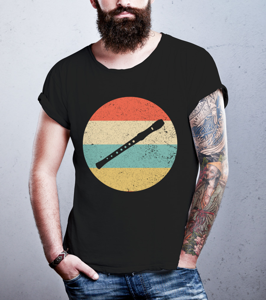 Vintage Retro Flute Circle With Stripes T-Shirt