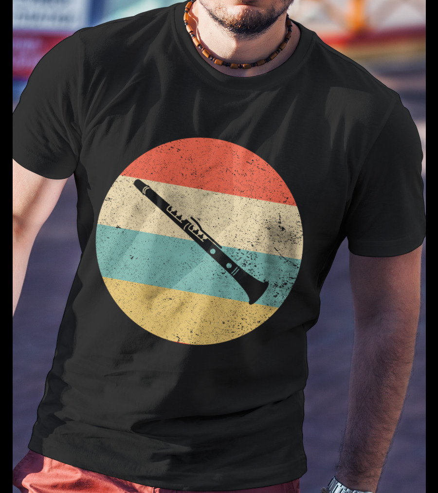 Vintage Retro Clarinet Stripes Circle T-Shirt