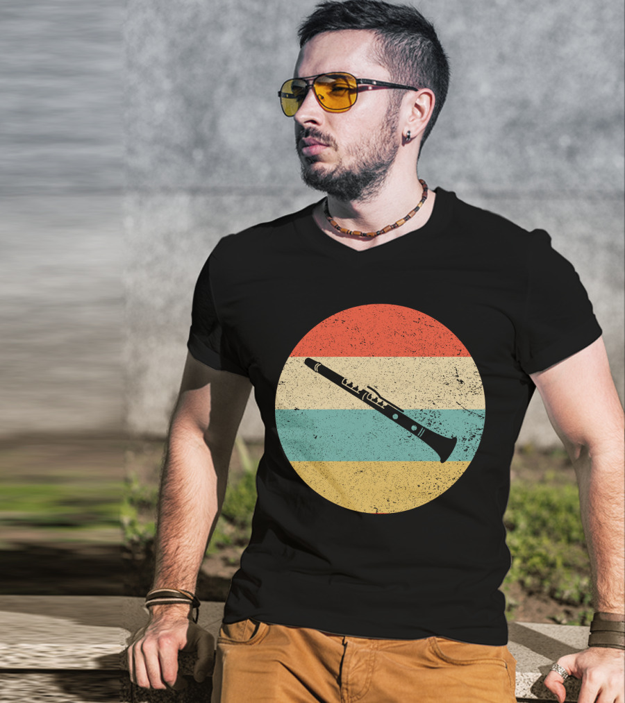 Vintage Retro Clarinet Stripes Circle T-Shirt