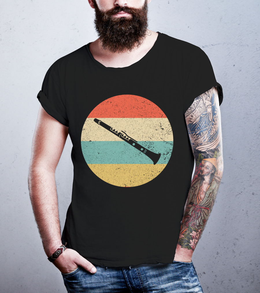 Vintage Retro Clarinet Stripes Circle T-Shirt