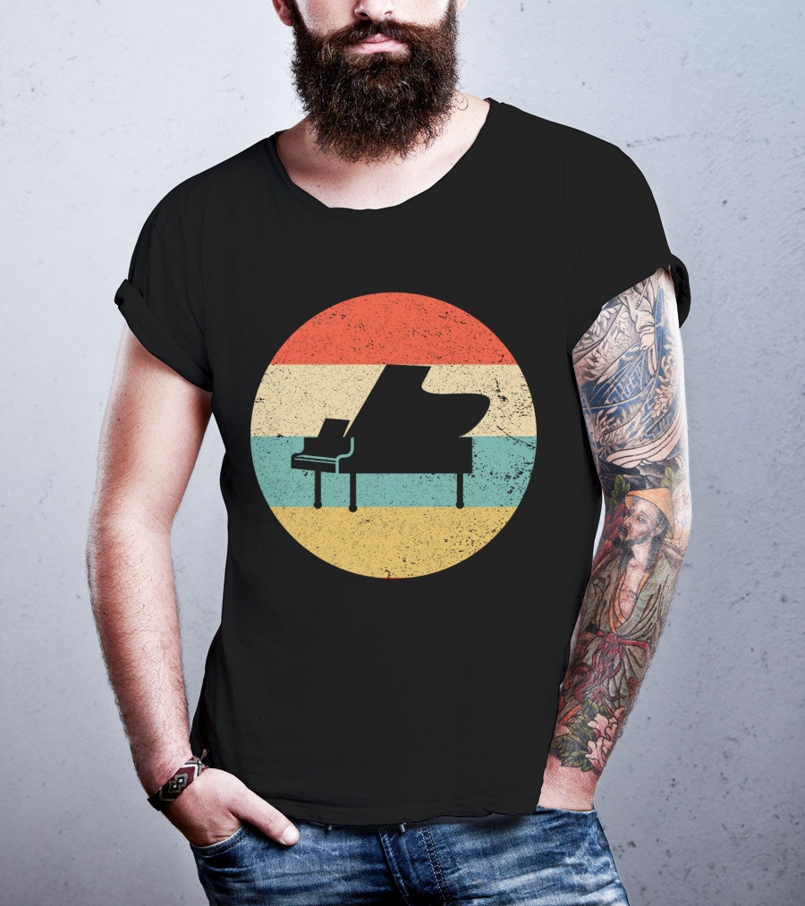 Vintage Retro Piano Silhouette With Stripes T-Shirt