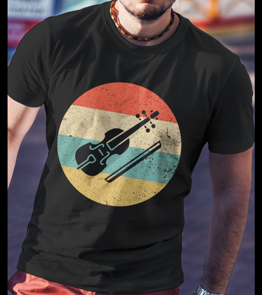 Vintage Retro Viola Instrument Silhouette With Stripes T-Shirt