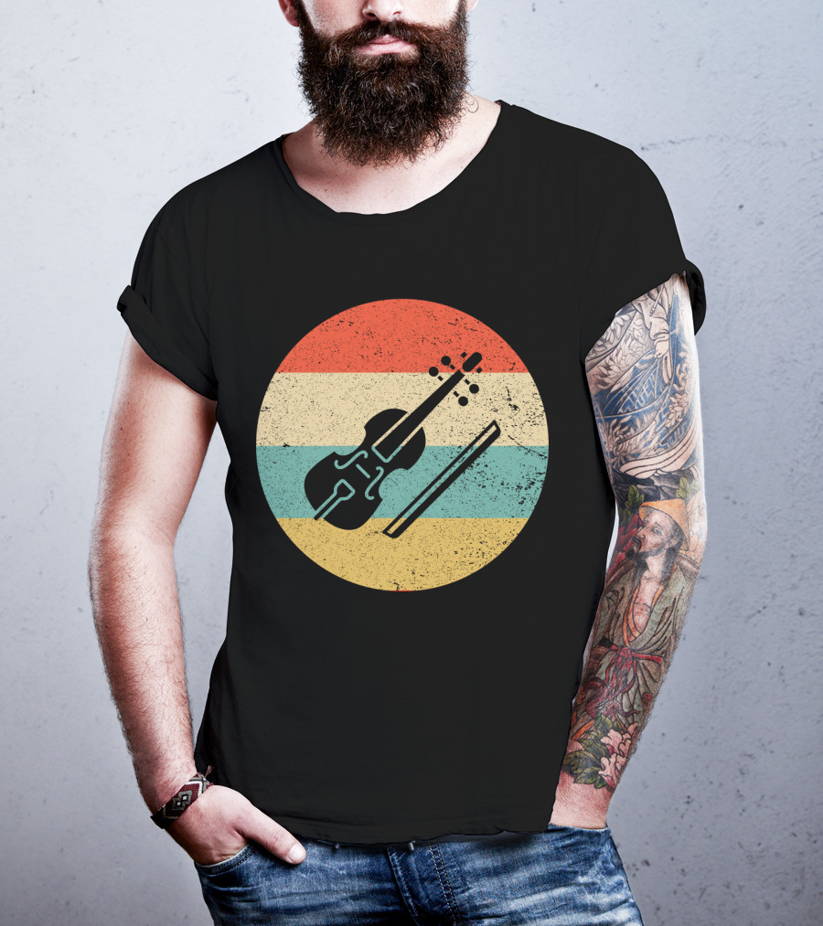 Vintage Retro Viola Instrument Silhouette With Stripes T-Shirt
