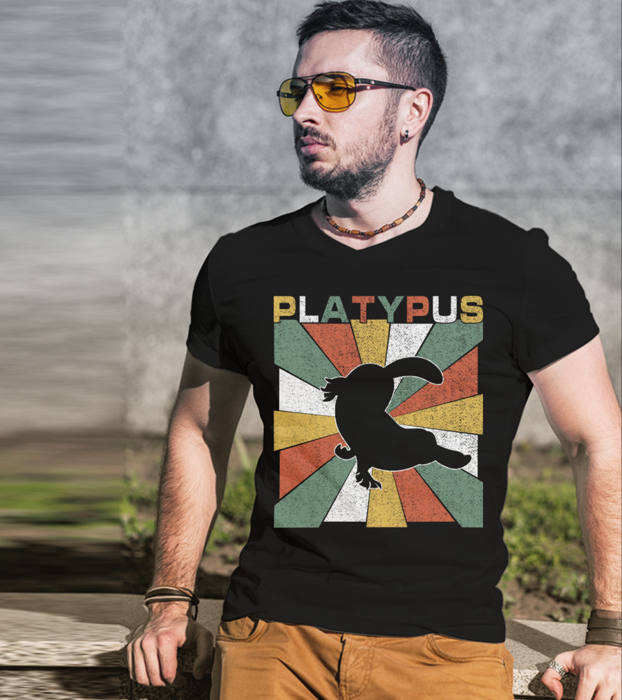Platypus Retro 70s Vintage Silhouette Sunburst Colors T-Shirt
