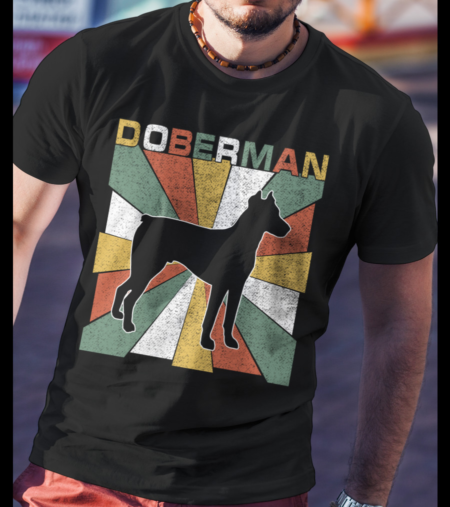 Doberman Retro 70s Silhouette Vintage Colors T-Shirt