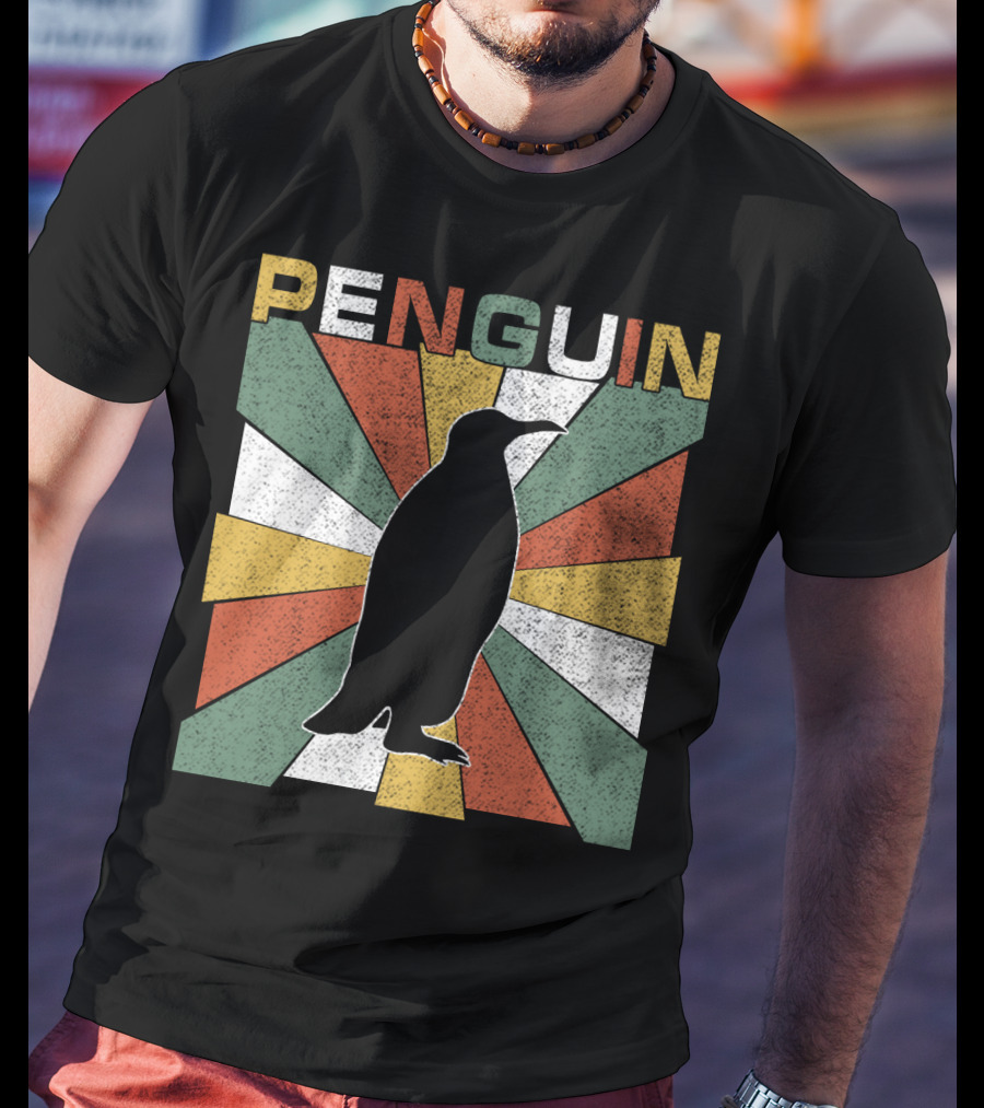 Penguin 70s Silhouette Vintage Retro Sunburst T-Shirt