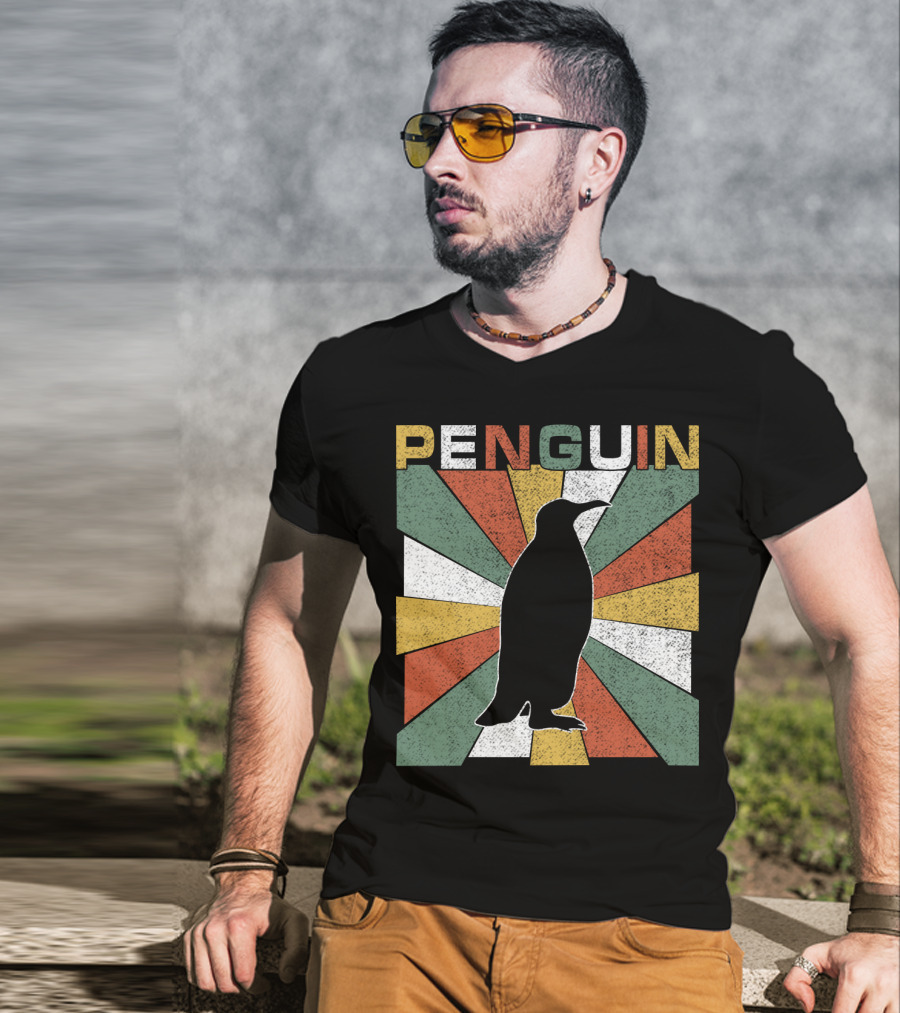 Penguin 70s Silhouette Vintage Retro Sunburst T-Shirt