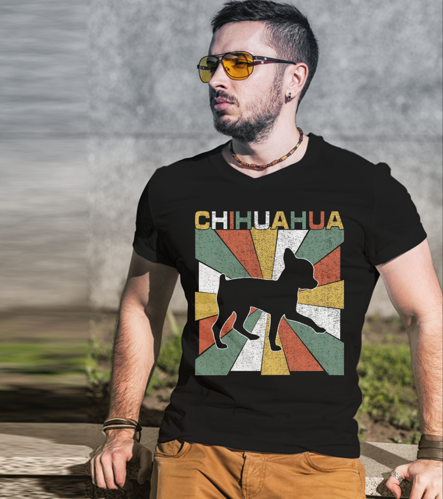 Chihuahua Retro 70s Vintage Silhouette Burst T-Shirt