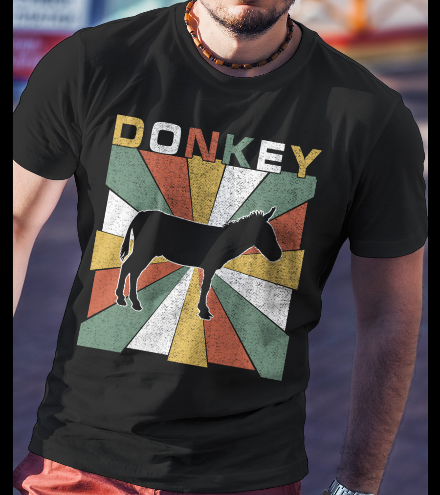 DONKEY Retro 70s Vintage Silhouette Colorful Stripes T-Shirt