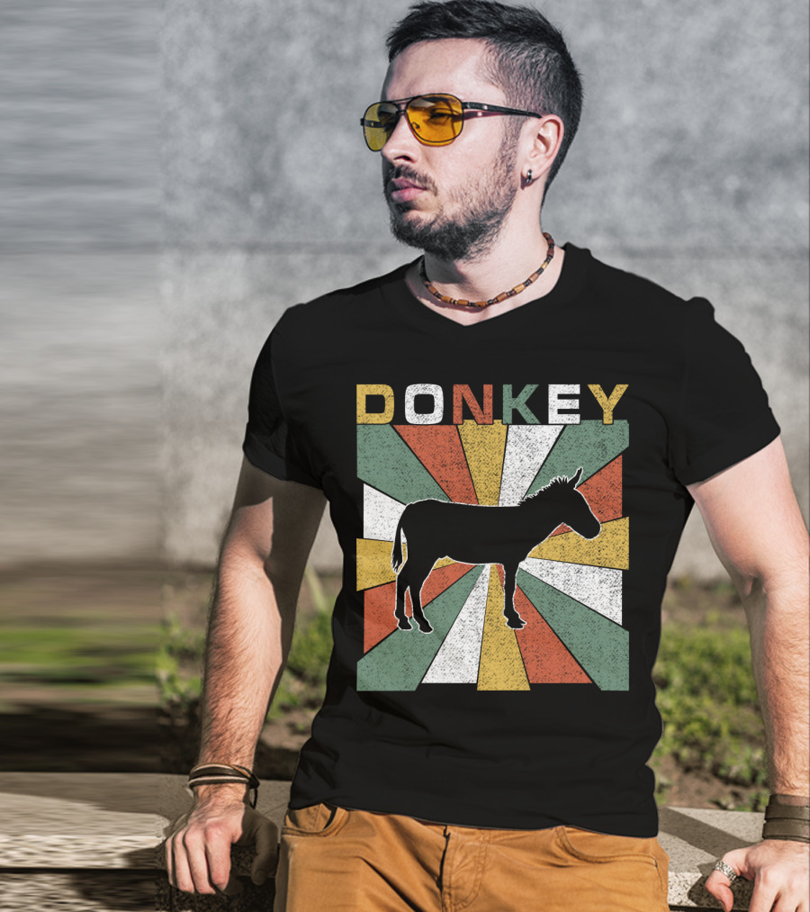 DONKEY Retro 70s Vintage Silhouette Colorful Stripes T-Shirt