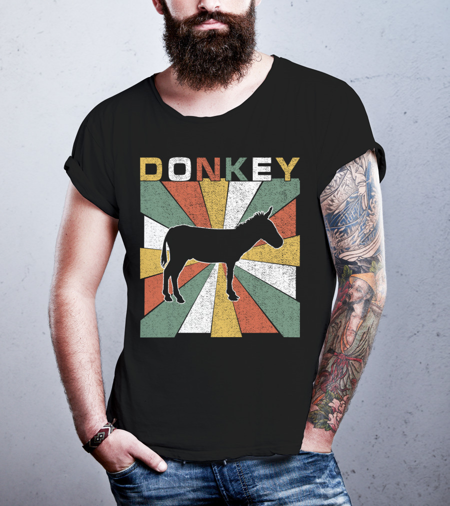 DONKEY Retro 70s Vintage Silhouette Colorful Stripes T-Shirt
