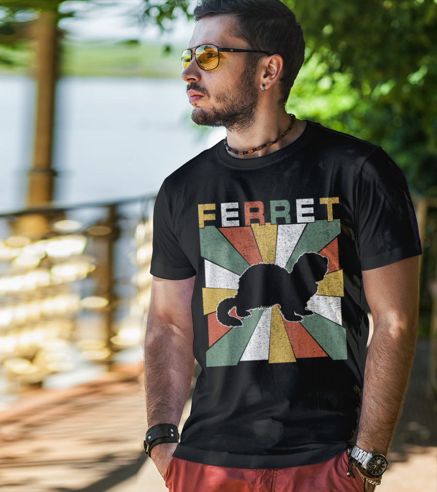 Ferret Vintage Silhouette With Retro 70s Sunburst T-Shirt