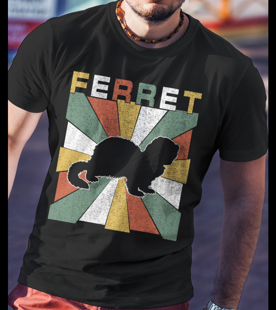 Ferret Vintage Silhouette With Retro 70s Sunburst T-Shirt