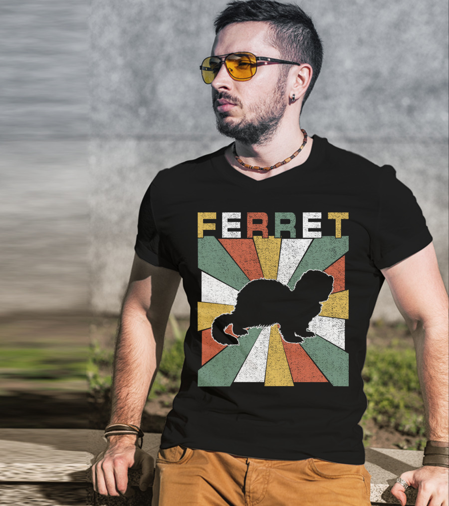 Ferret Vintage Silhouette With Retro 70s Sunburst T-Shirt