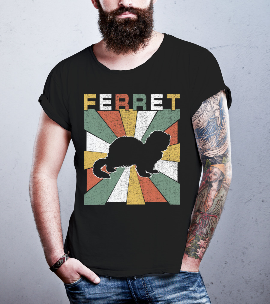 Ferret Vintage Silhouette With Retro 70s Sunburst T-Shirt