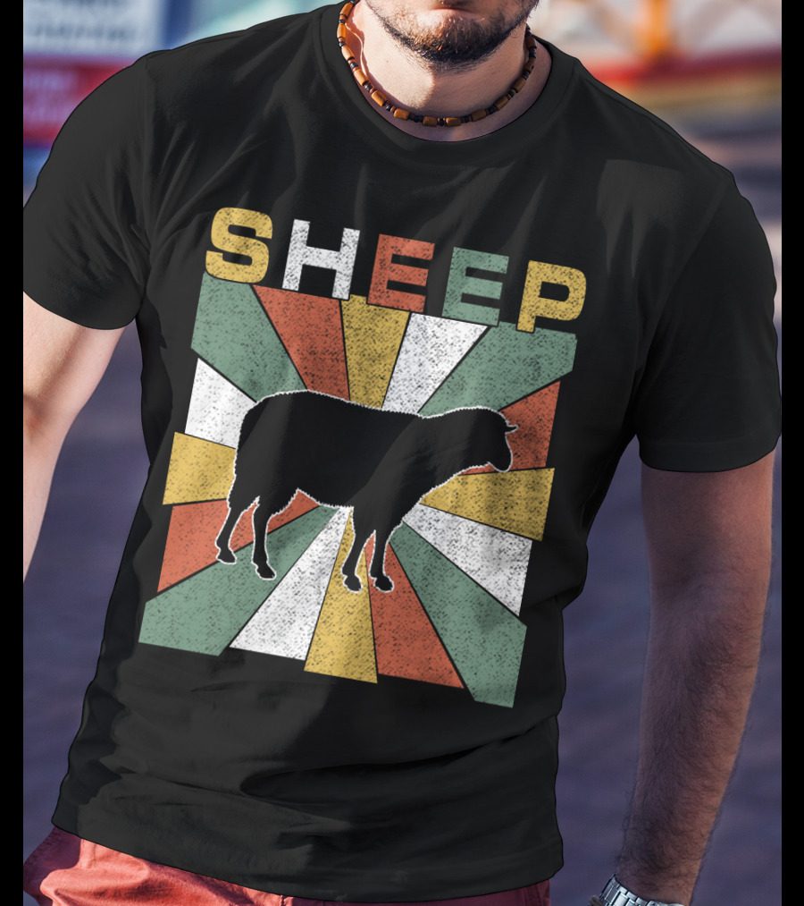 Sheep Retro 70s Vintage Silhouette Sunburst T-Shirt