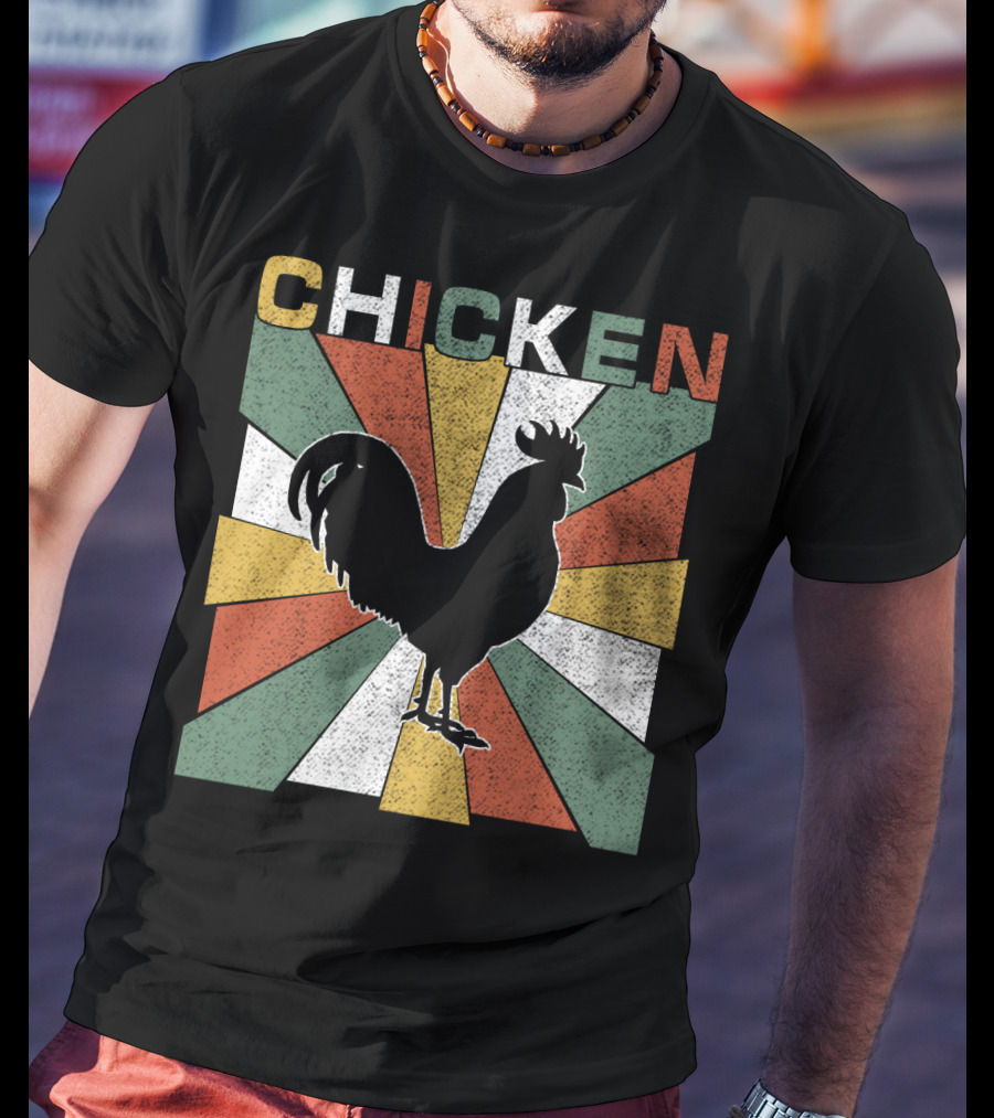 CHICKEN Retro 70s Rooster Silhouette Vintage Colors T-Shirt