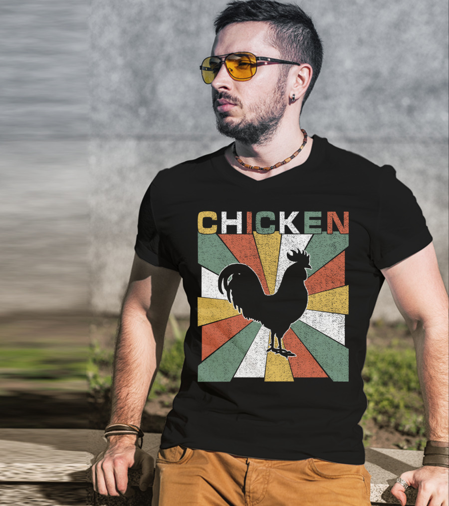 CHICKEN Retro 70s Rooster Silhouette Vintage Colors T-Shirt
